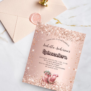 Quinceanera roos gouden koets uitnodiging