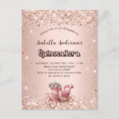 Quinceanera roos gouden koets uitnodiging briefkaart (Voorkant)