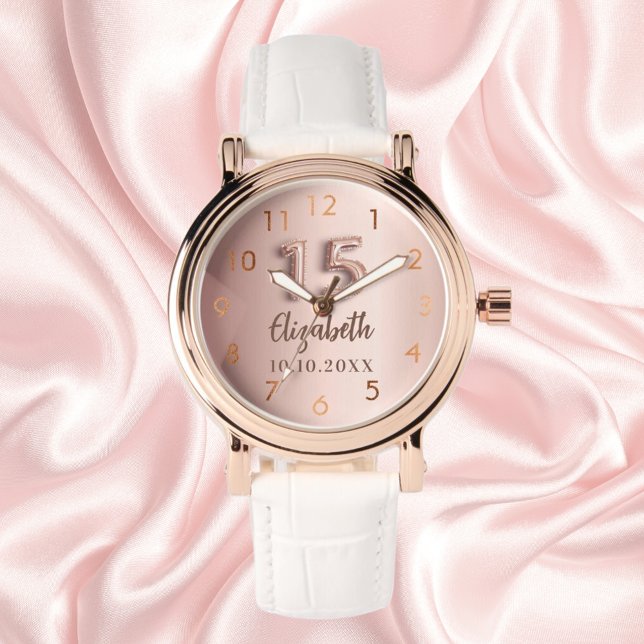 Quinceanera roos gouden naam horloge (Creator heeft geüpload)