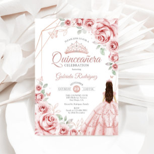 Quinceanera Roos Gouden Roze Bloemen Jurk Kaart