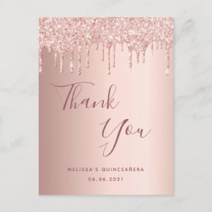Quinceanera roos gouden roze druppels dank u briefkaart