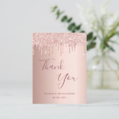 Quinceanera roos gouden roze druppels dank u briefkaart (Staand voorkant)