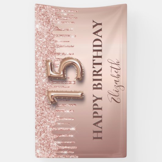 Quinceanera roos gouden roze druppels welkom spandoek (Verticaal)