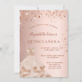 Quinceanera roos gouden roze mousserende jurk kaart (Voorkant)