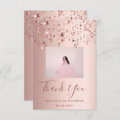 Quinceanera roos gouden roze sterren bedankkaart (Voorkant / Achterkant)