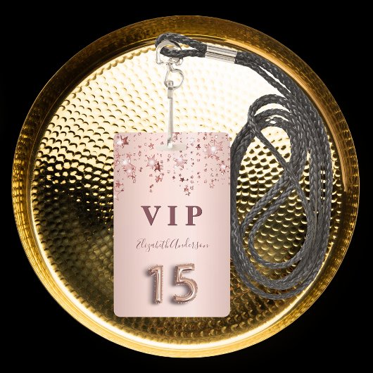 Quinceanera roos gouden roze sterren feest badge