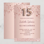 Quinceanera roos gouden roze sterren kaart (Voorkant / Achterkant)