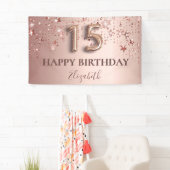 Quinceanera roos gouden roze sterren welkom spandoek (Insitu)