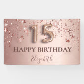 Quinceanera roos gouden roze sterren welkom spandoek (Horizontaal)