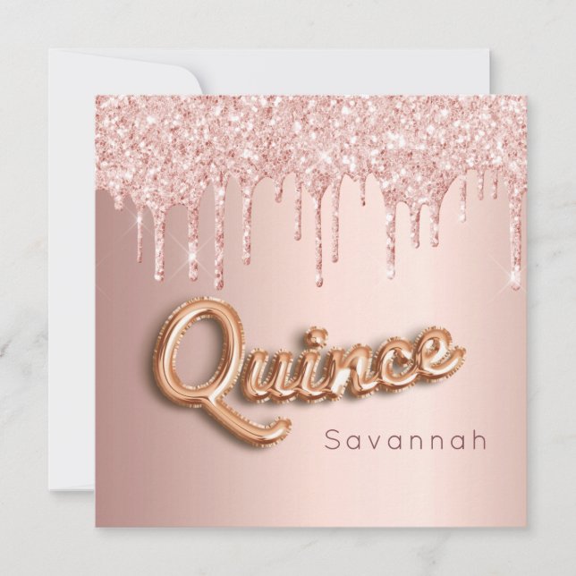 Quinceanera roos gouden roze uitnodiging (Voorkant)
