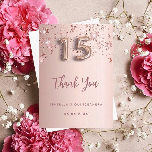 Quinceanera roos gouden sterren dank u kaart