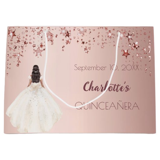 Quinceanera roos gouden sterren ivoren jurk groot cadeauzakje (Voorkant)