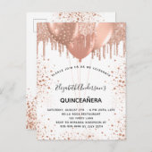 Quinceanera roos gouden witte ballonnen uitnodiging briefkaart (Voorkant / Achterkant)