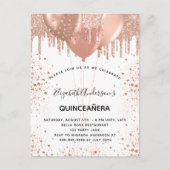 Quinceanera roos gouden witte ballonnen uitnodiging briefkaart (Voorkant)