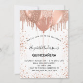 Quinceanera roos gouden witte glitterballonnen kaart (Voorkant)
