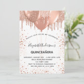 Quinceanera roos gouden witte glitterballonnen kaart (Staand voorkant)