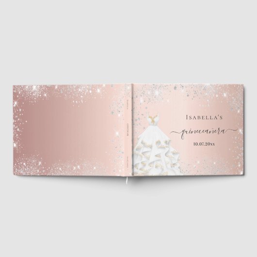 Quinceanera roos gouden witte jurk glitter gastenboek (Volledig)