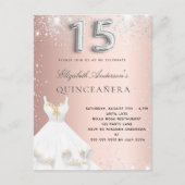 Quinceanera roos gouden zilveren jurk schittert uitnodiging briefkaart (Voorkant)