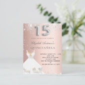 Quinceanera roos gouden zilveren jurk schittert uitnodiging briefkaart (Staand voorkant)
