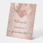 Quinceanera roos goudglitter blush party reclamebord met voetstuk (Voorkant)