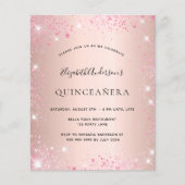 Quinceanera roos goudglitter budget uitnodiging flyer (Voorkant)