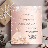 Quinceanera roos goudglitter budget uitnodiging flyer
