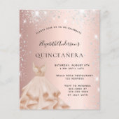 Quinceanera roos goudglitter budget uitnodiging flyer (Voorkant)