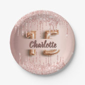 Quinceanera roos goudglitter drift naam papieren bordje (Voorkant)