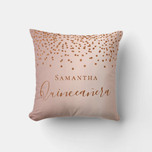 Quinceanera roos goudglitter druppelnaam kussen