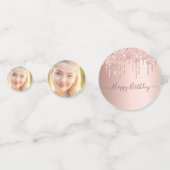 Quinceanera roos goudglitter druppelt foto confetti (Achterkanten)