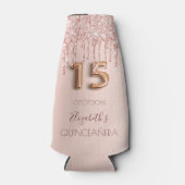 Quinceanera roos goudglitter druppelt monogram flesjeskoeler (Voorkant)