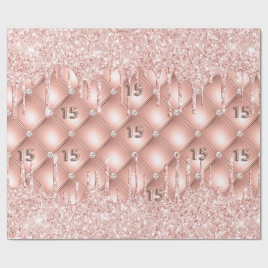 Quinceanera roos goudglitter druppelt roze cadeaupapier (Vlak)