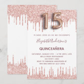 Quinceanera roos goudglitter druppelt roze kaart (Voorkant / Achterkant)