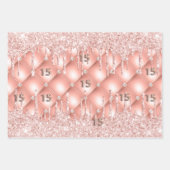 Quinceanera roos goudglitter druppelt roze luxe inpakpapier vel (Voorkant 2)