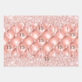 Quinceanera roos goudglitter druppelt roze luxe inpakpapier vel (Voorkant)