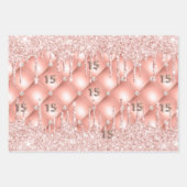 Quinceanera roos goudglitter druppelt roze luxe inpakpapier vel (Voorkant 3)