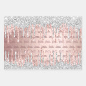 Quinceanera roos goudglitter druppelt roze zilver inpakpapier vel (Voorkant 2)