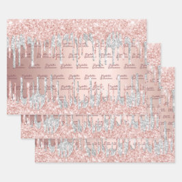 Quinceanera roos goudglitter druppelt roze zilver inpakpapier vel