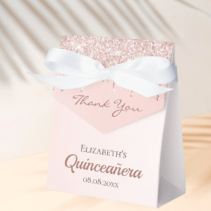Quinceanera roos goudglitter glazuur bedankt bedankdoosjes