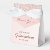 Quinceanera roos goudglitter glazuur bedankt bedankdoosjes (Voorkant Zijde)