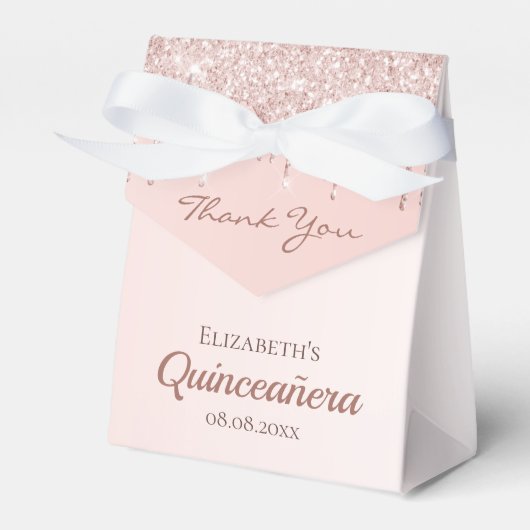 Quinceanera roos goudglitter glazuur bedankt bedankdoosjes (Voorkant Zijde)