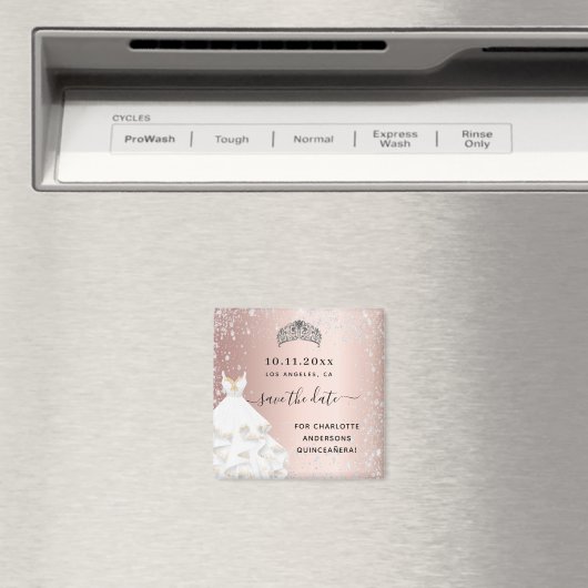 Quinceanera roos goudglitter-jurk met uitzondering magneet (Insitu (Vaatwasser))