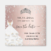 Quinceanera roos goudglitter-jurk met uitzondering magneet (Voorkant)