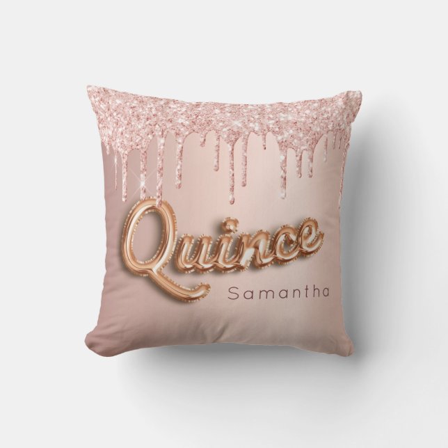 Quinceanera roos goudglitter kweepmonogram kussen (Voorkant)