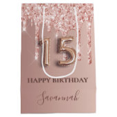 Quinceanera roos goudglitter roze ballonstijl medium cadeauzakje (Achterkant)