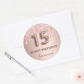 Quinceanera roos goudglitter roze ballonstijl ronde sticker (Envelop)