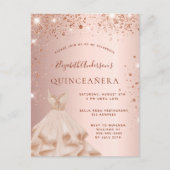 Quinceanera roos goudglitterjurk uitnodiging briefkaart (Voorkant)