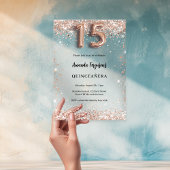 Quinceanera roos goudkleurig feest acryl uitnodigingen