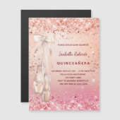 Quinceanera roos goudroze ballerina luxe magnetische uitnodiging (Voorkant / Achterkant)