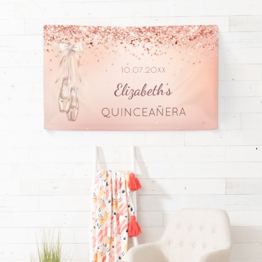 Quinceanera roos goudroze ballerina schoenen spandoek (Insitu)